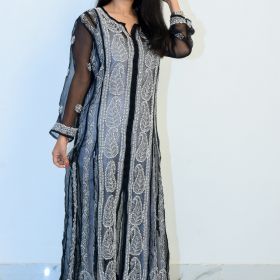 Buy Hand Embroidered Lucknowi Chikan Black Georgette Kurti